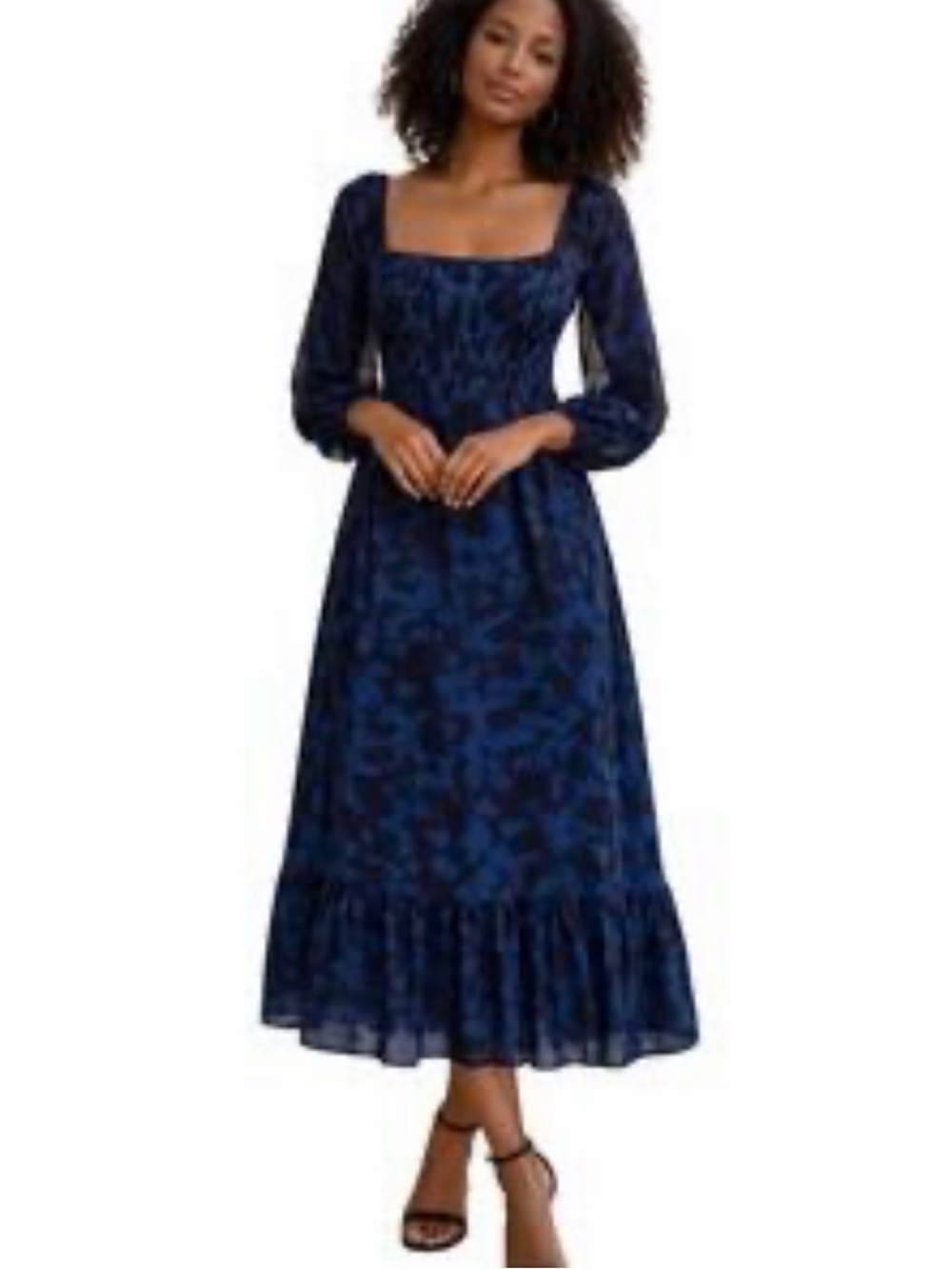 Just Taylor Teal/Black Long Sleeve Square Neck Dress Large Cottagecore Peasant